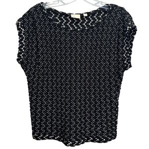 Anthropologie Postmark Textured Knit Top Tee Black White Geometric Size S